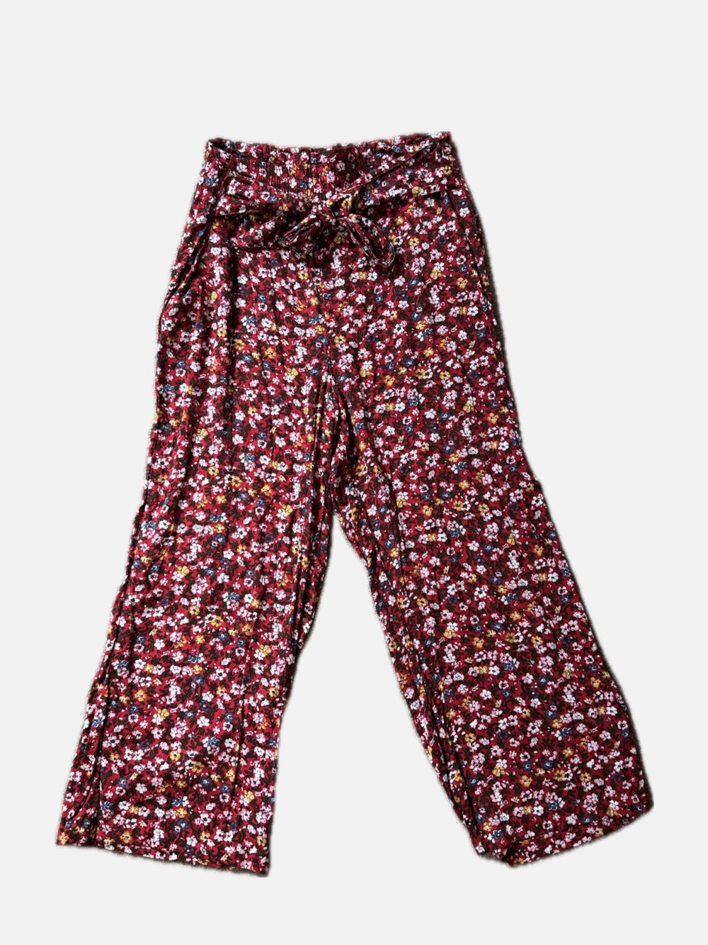 Wide Leg Floral Paperbag Waist Pants